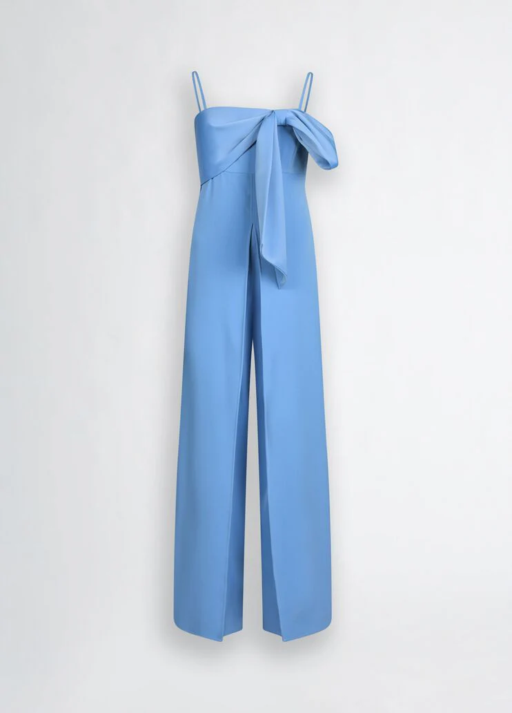 Smart light blue jumpsuit with bow
