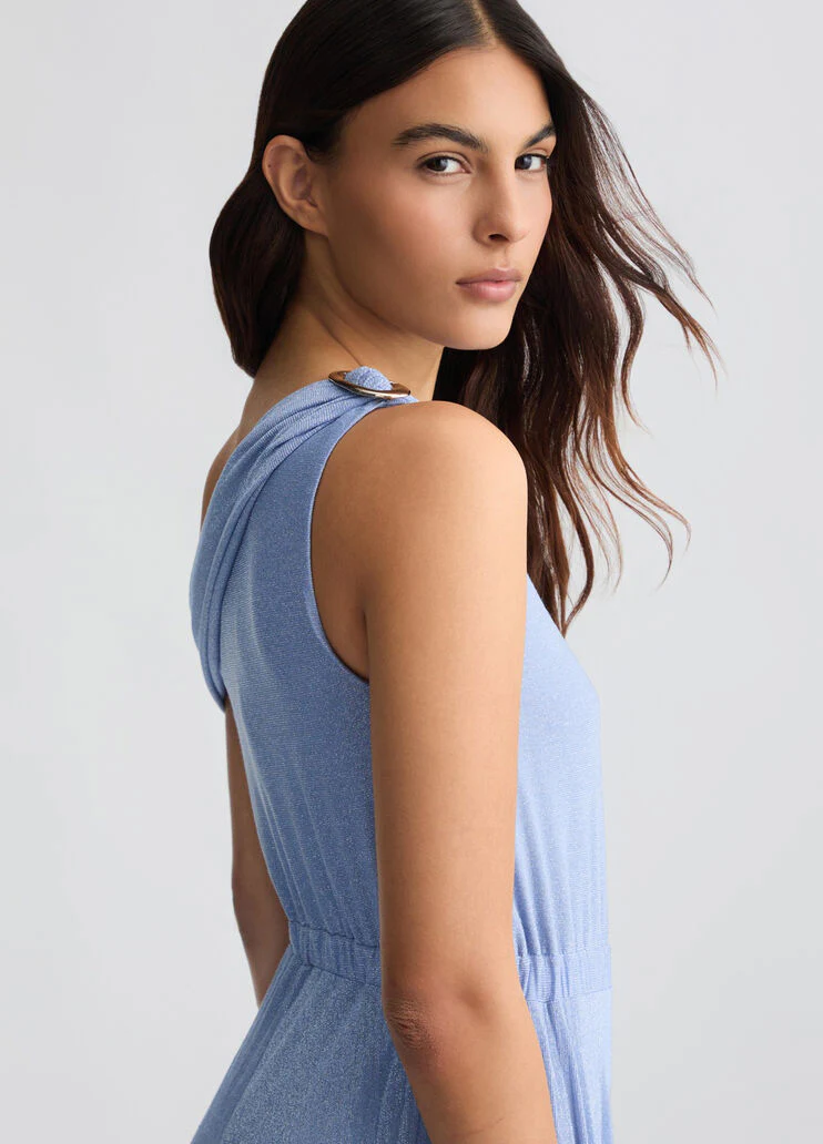 Powder pink one-shoulder jumpsuit