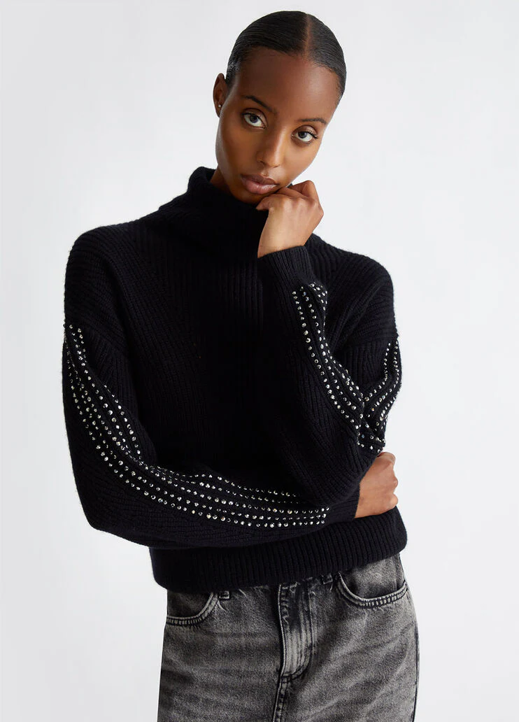 Wool polo-neck with rhinestones