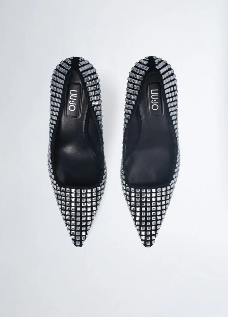 Black court shoes with all-over rhinestones