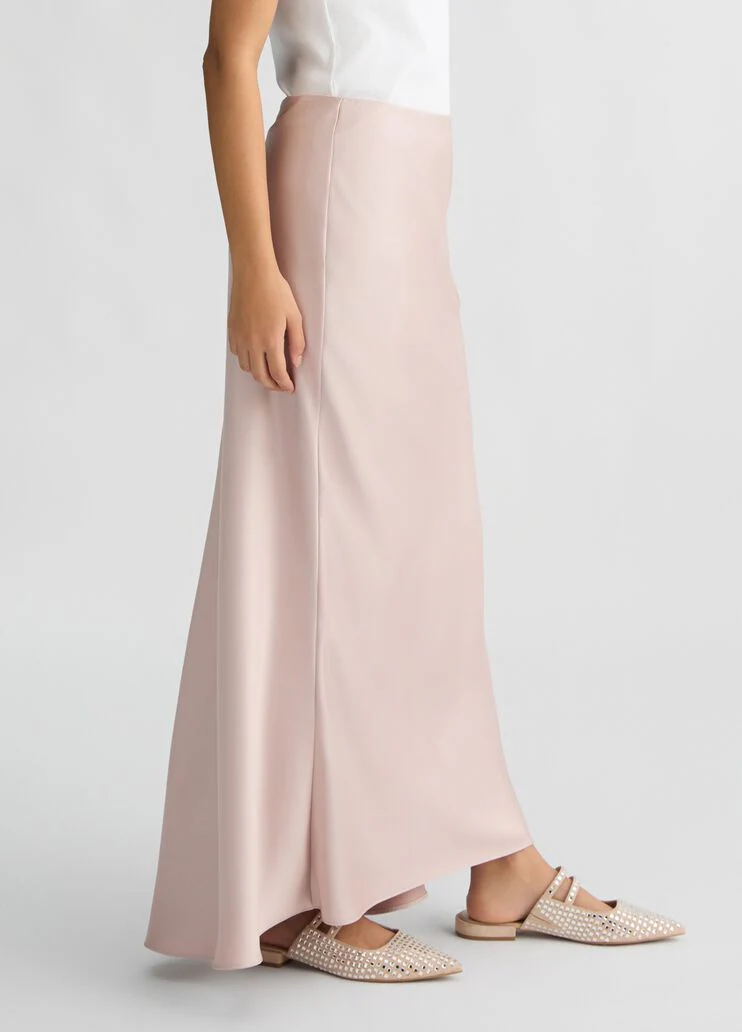 Long pink satin skirt