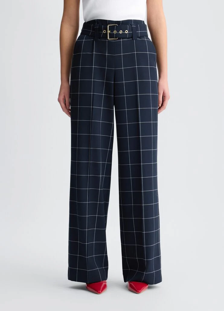 High-rise check trousers