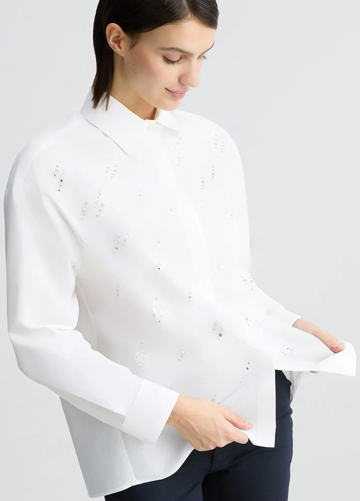 Poplin shirt with rhinestones