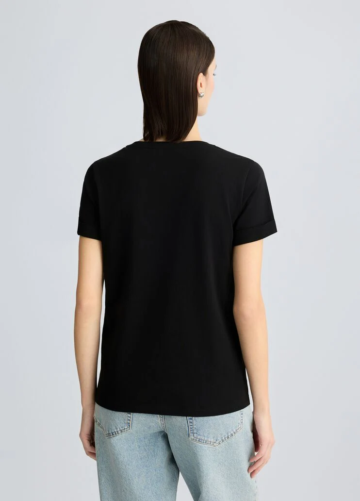 Cotton T-shirt with logo and rhinestones