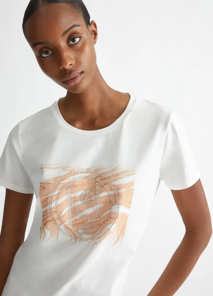T-shirt with logo and gemstones