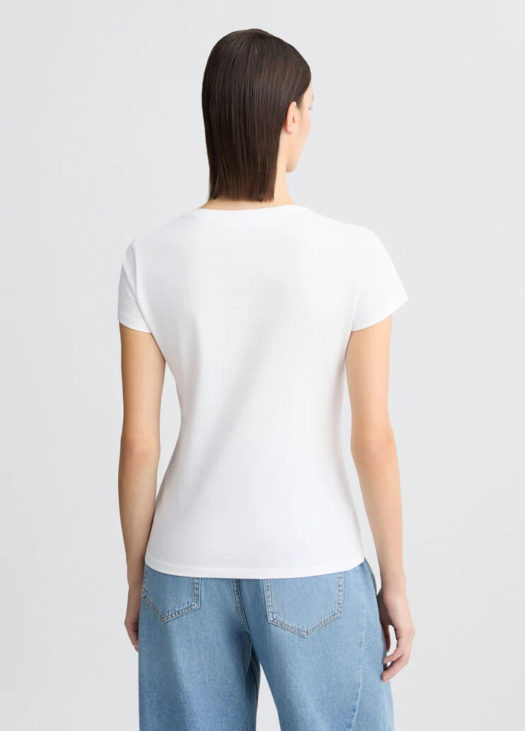 Cotton T-shirt with print and rhinestones