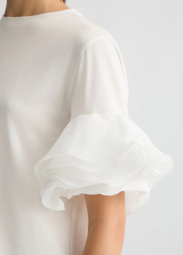 White T-shirt with flounced detailing