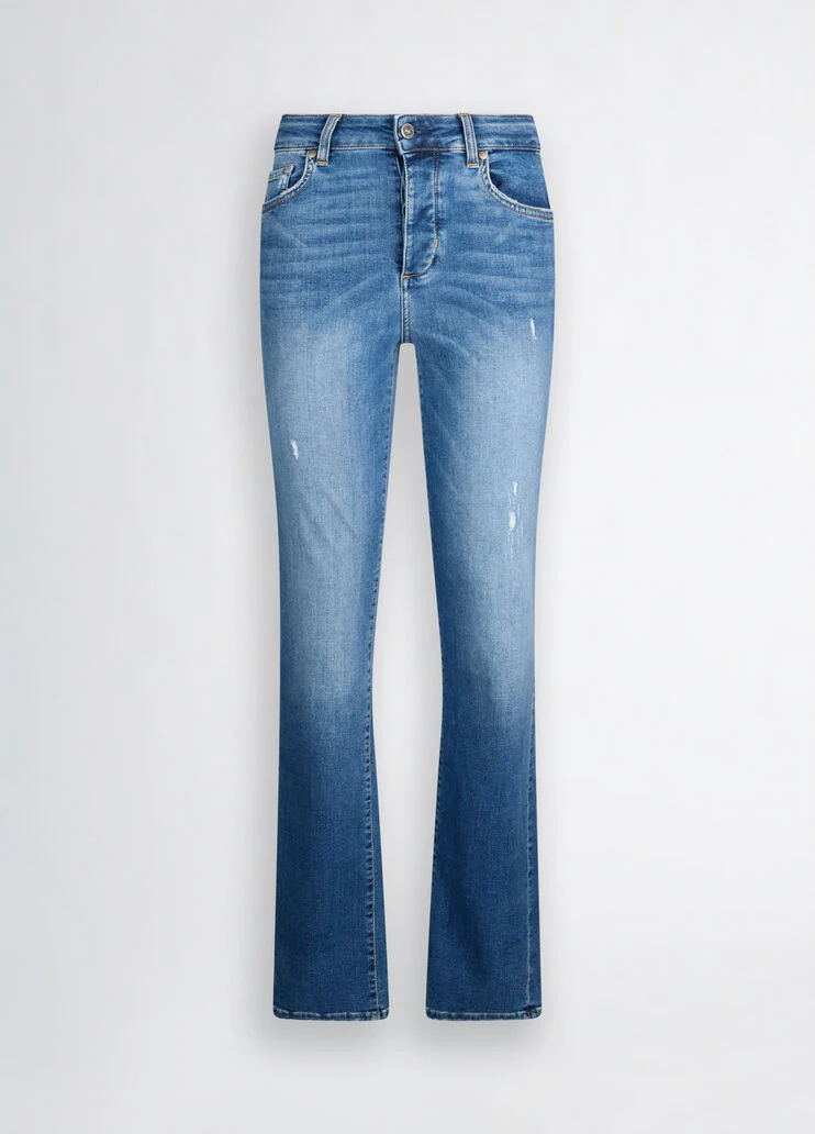 Blue straight-leg high-rise jeans