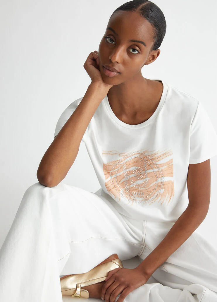 T-shirt with logo and gemstones