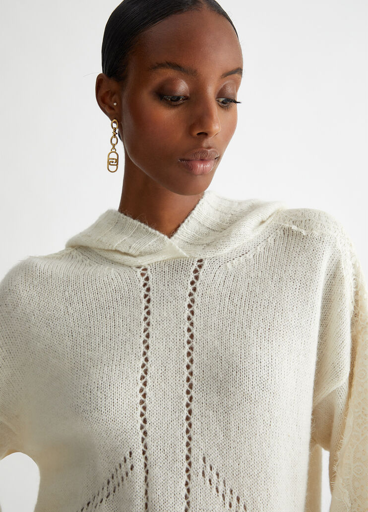 Wool-blend sweater with hood