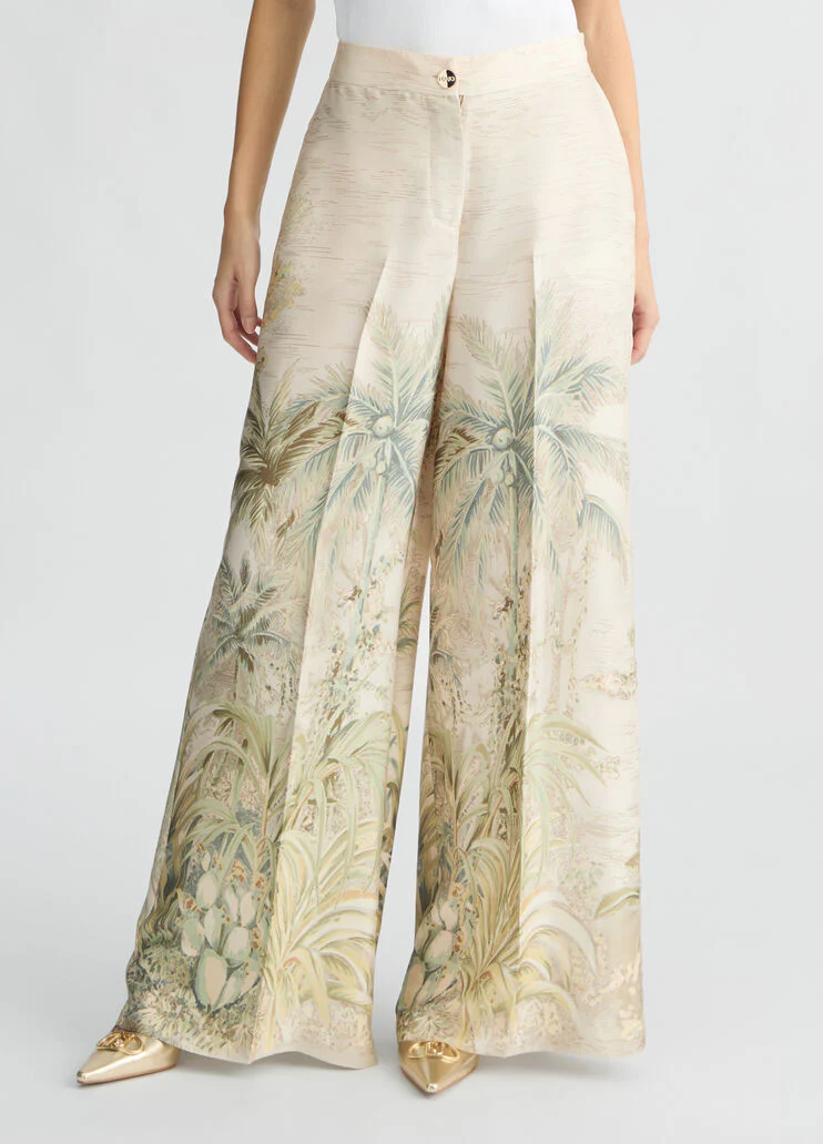 Printed twill palazzo trousers