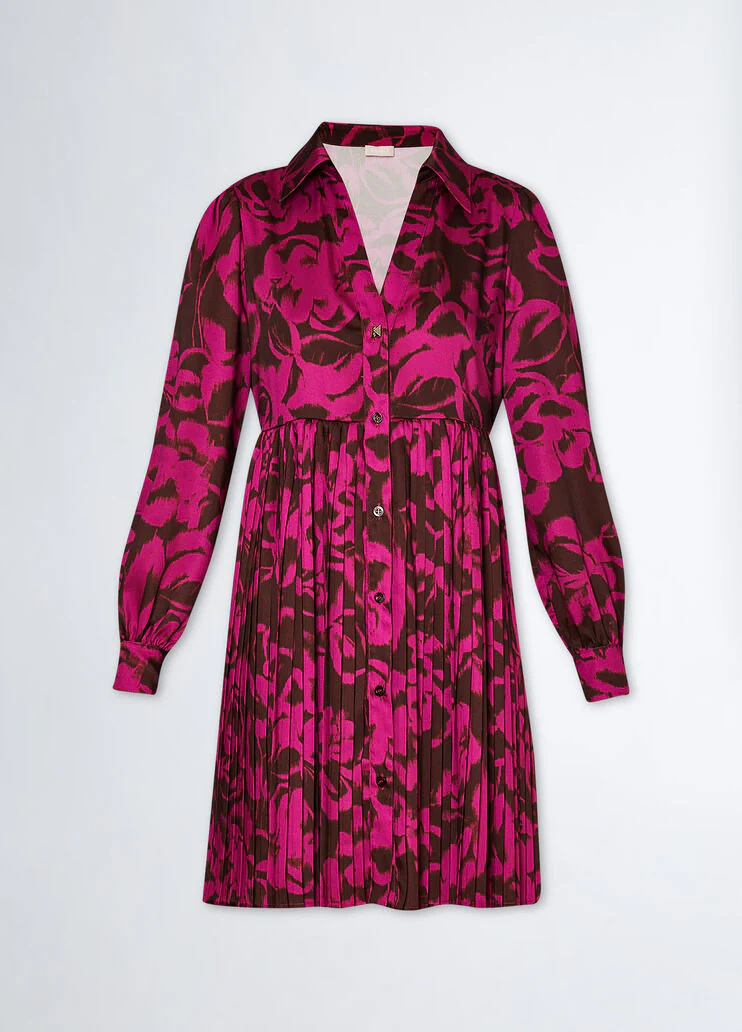 Printed twill shirt dress