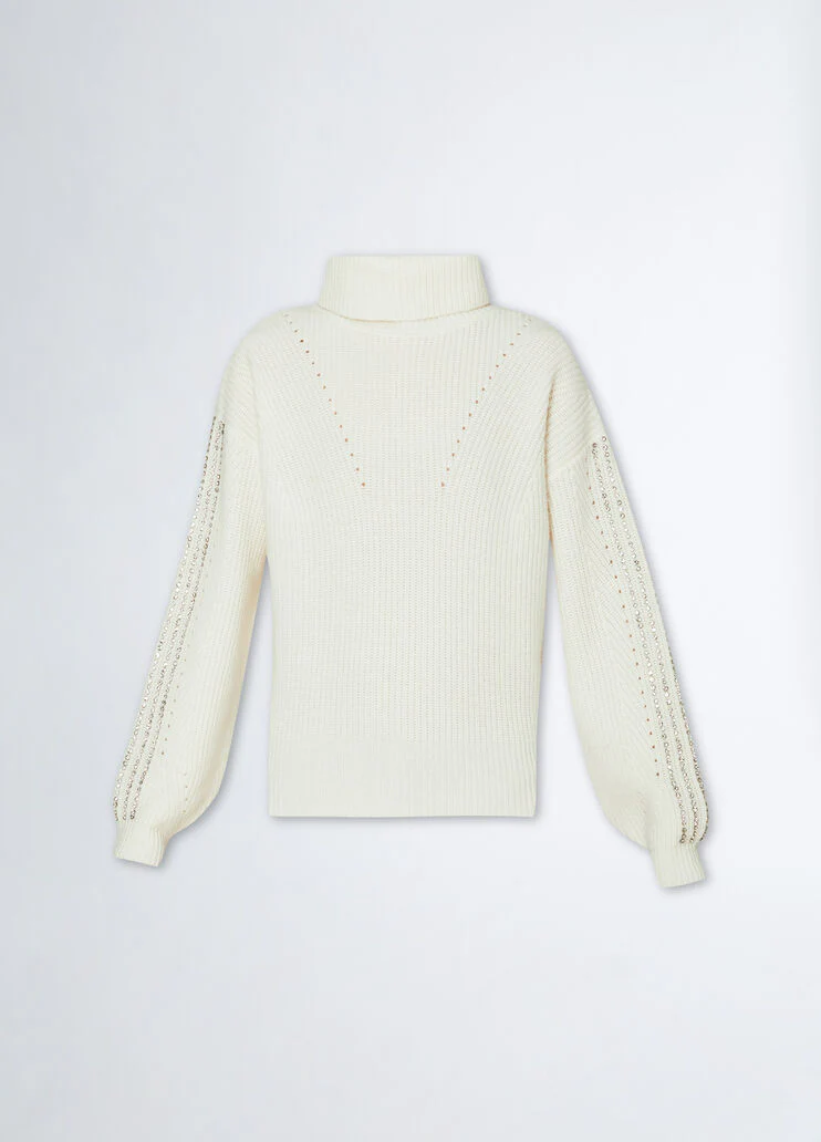 Wool polo-neck with rhinestones