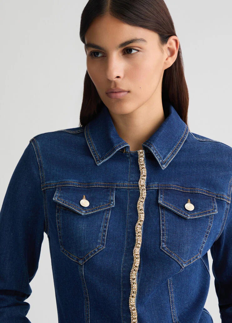 Denim jacket with rhinestones