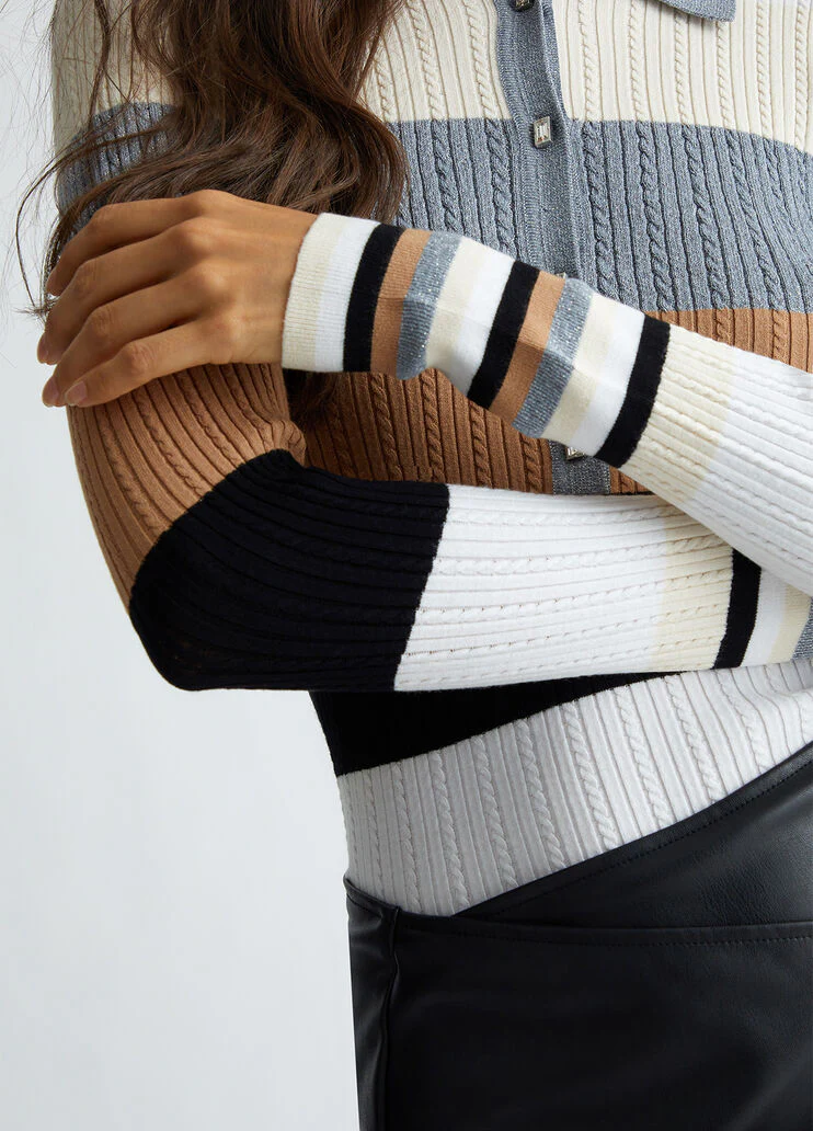 Striped knit polo-shirt