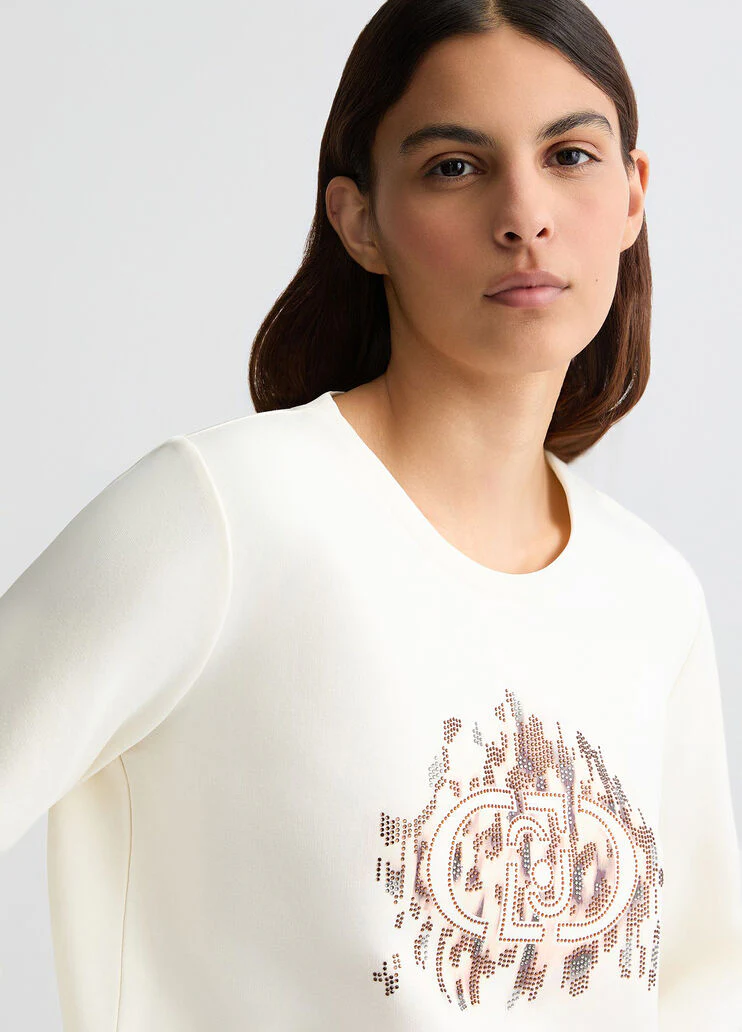 Sweatshirt with animal print and rhinestones