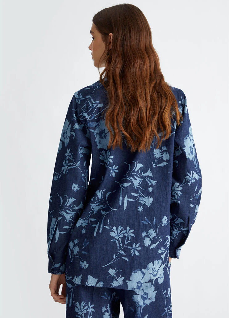Denim shirt with floral print