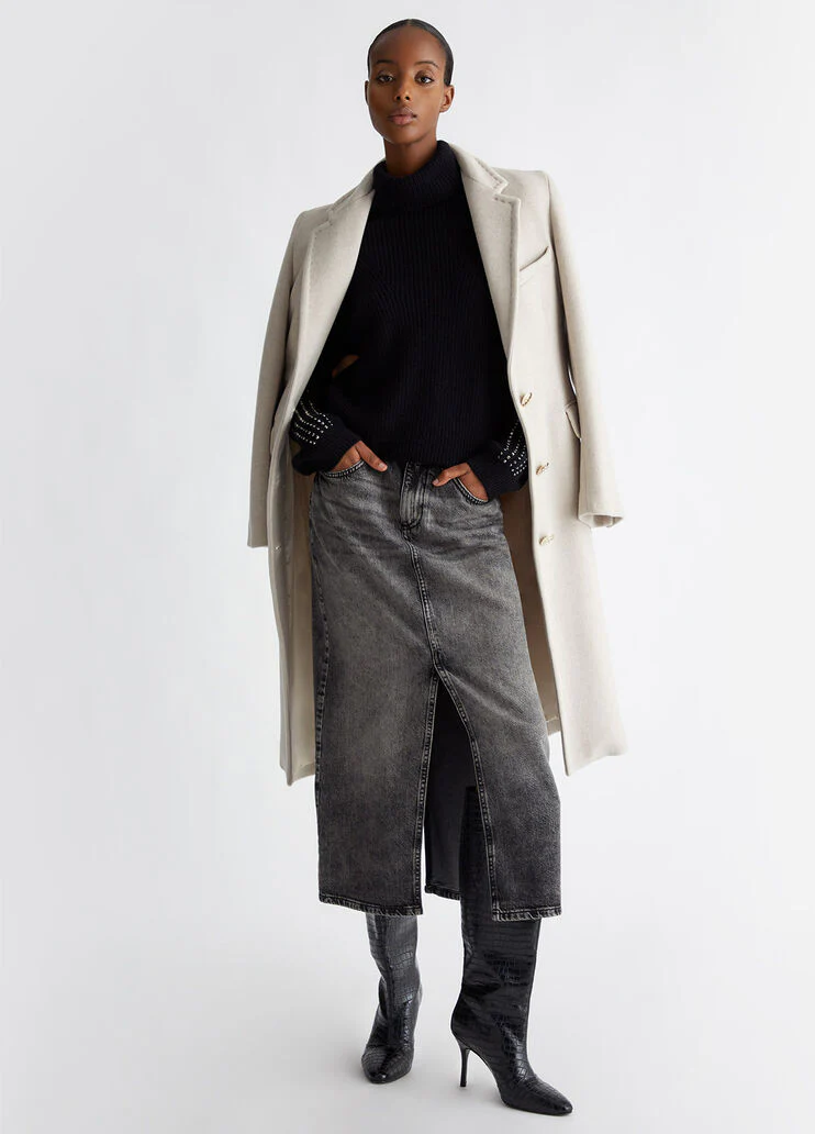 Wool polo-neck with rhinestones