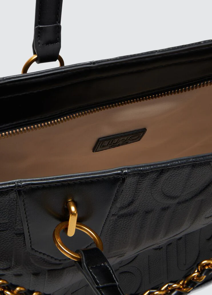 Shopping bag with logo and chain