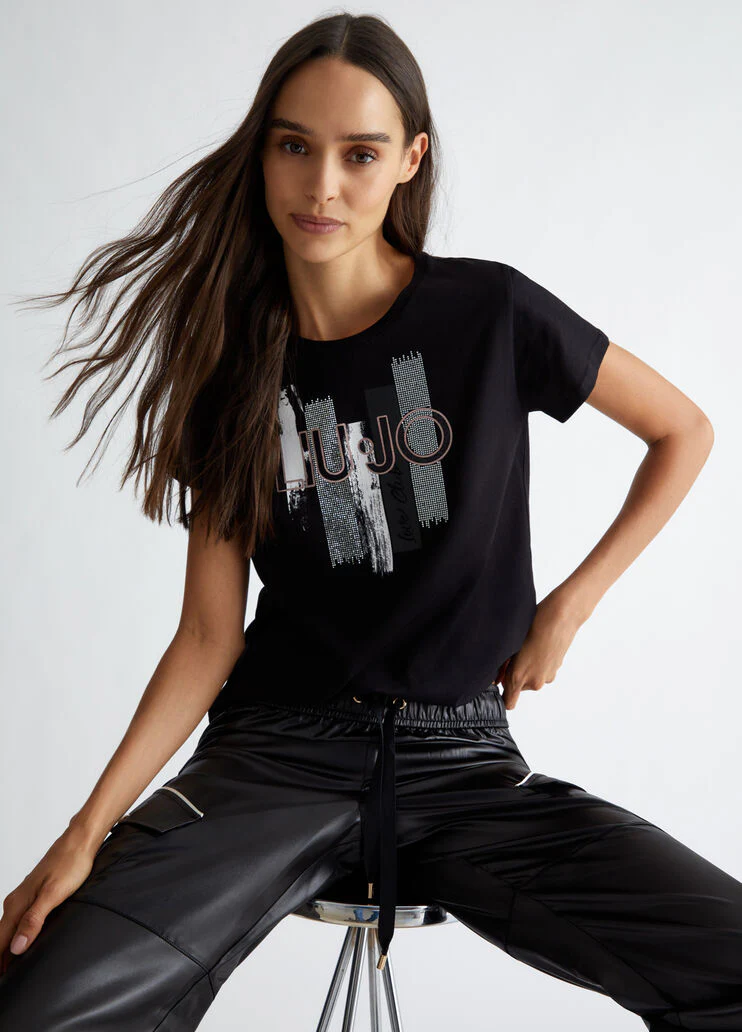 T-shirt with logo and gemstones