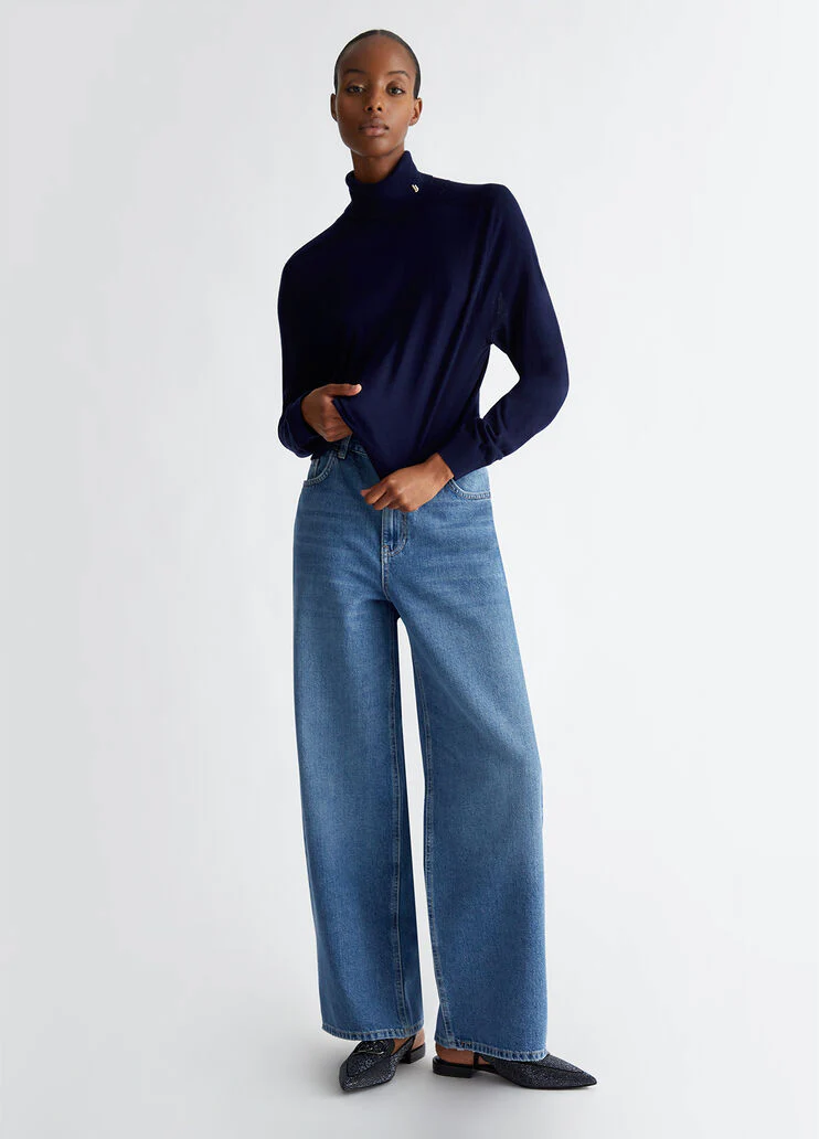 Cotton and cashmere polo-neck