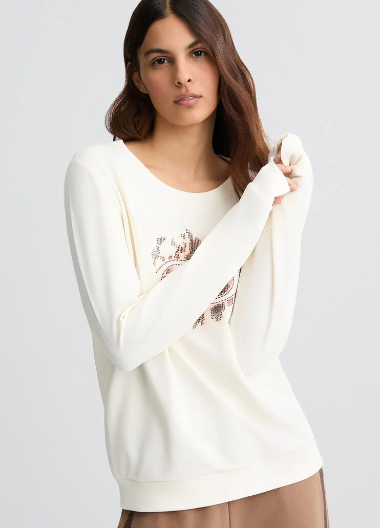 Sweatshirt with animal print and rhinestones
