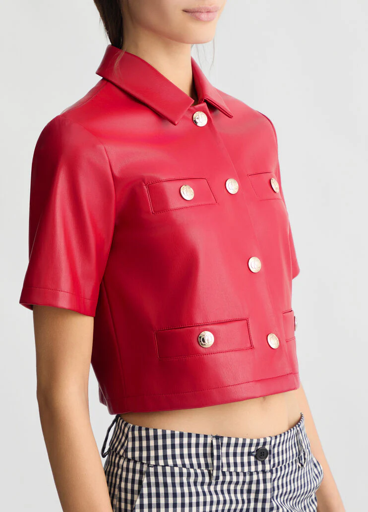 Red coated fabric jacket