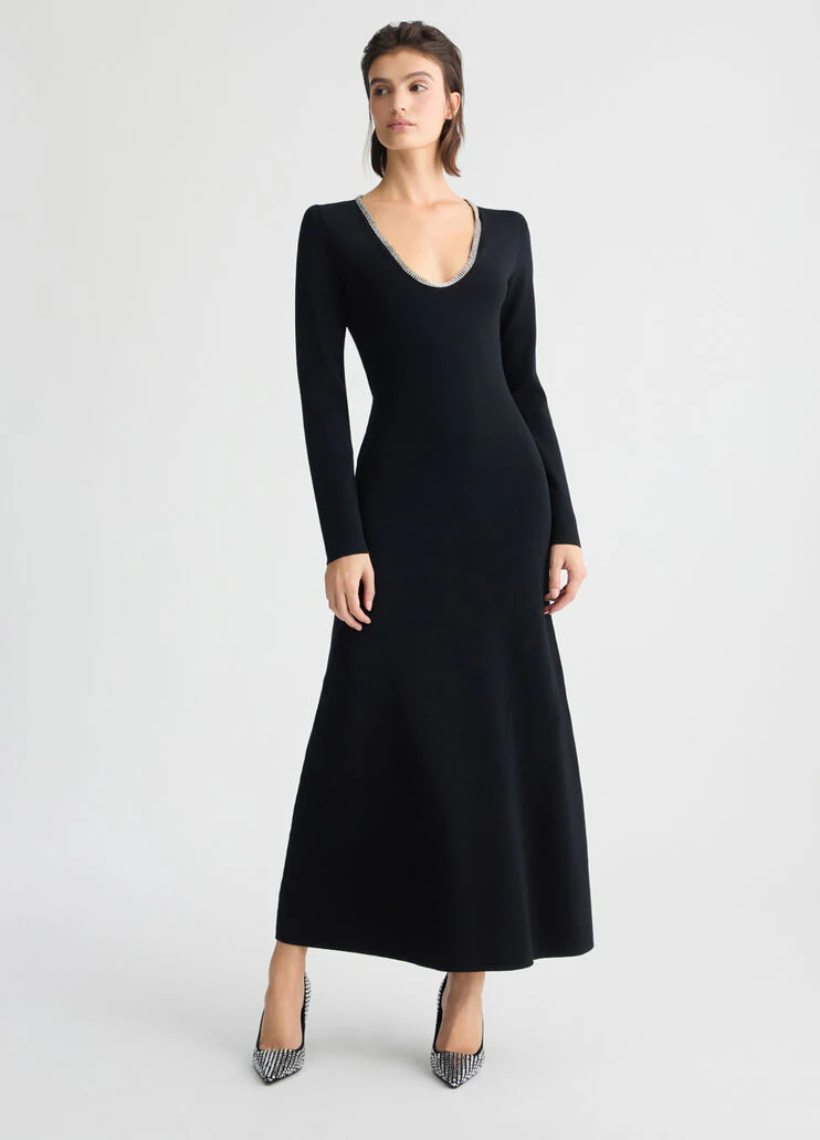 Knit dress with rhinestones