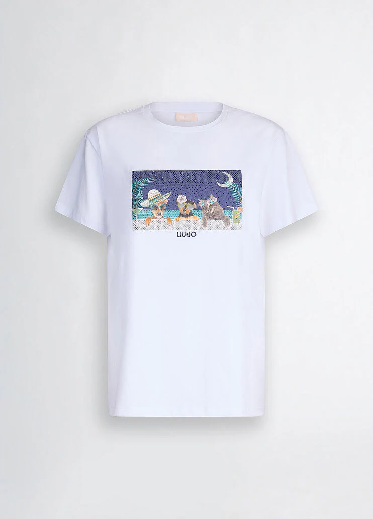Printed T-shirt with rhinestones