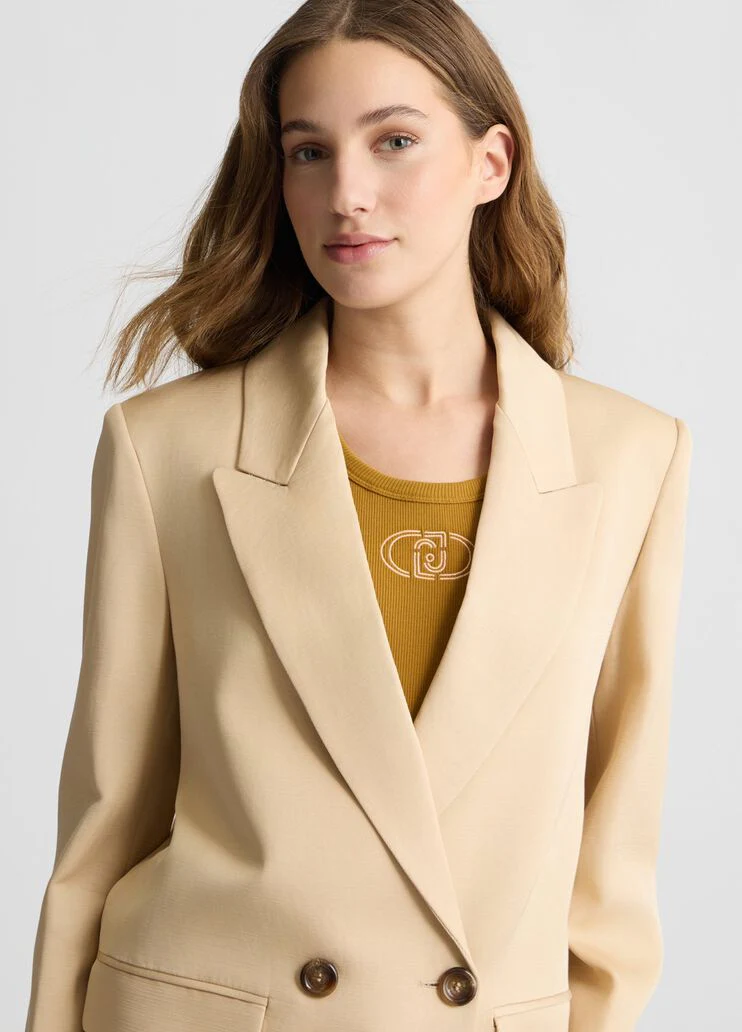 Double-breasted beige blazer