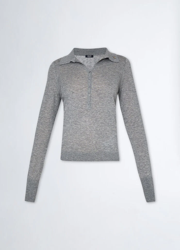 Cashmere-blend knit polo-shirt