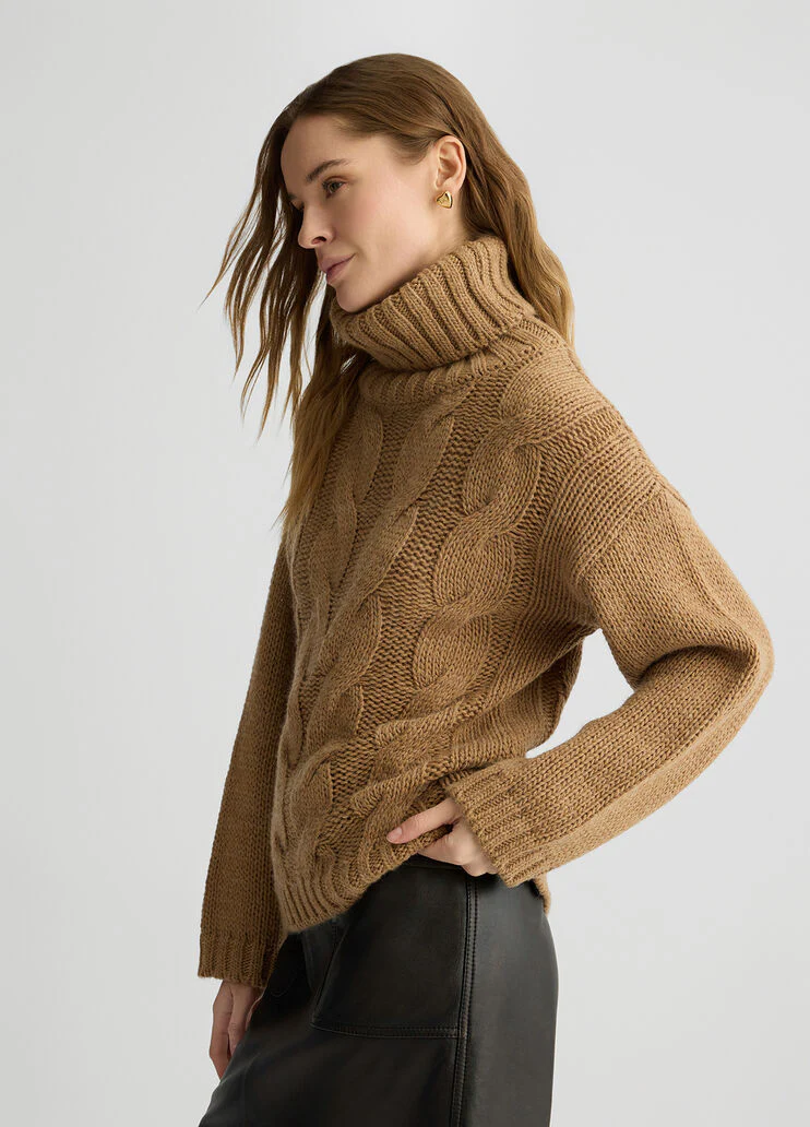 Polo-neck cable-knit pullover