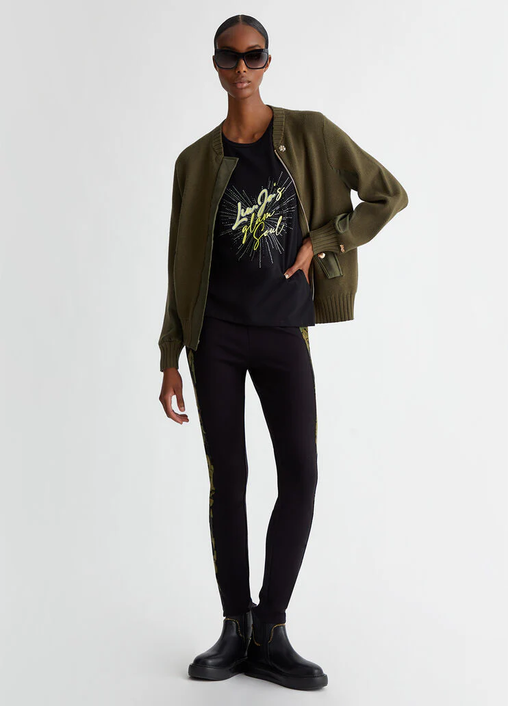 T-shirt with print and appliqués