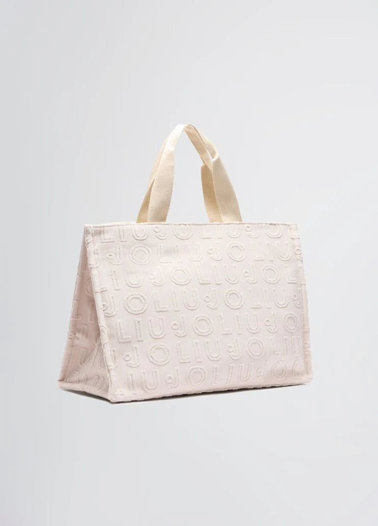 Beige jacquard tote bag