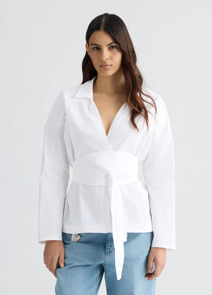 White shirt with sash belt