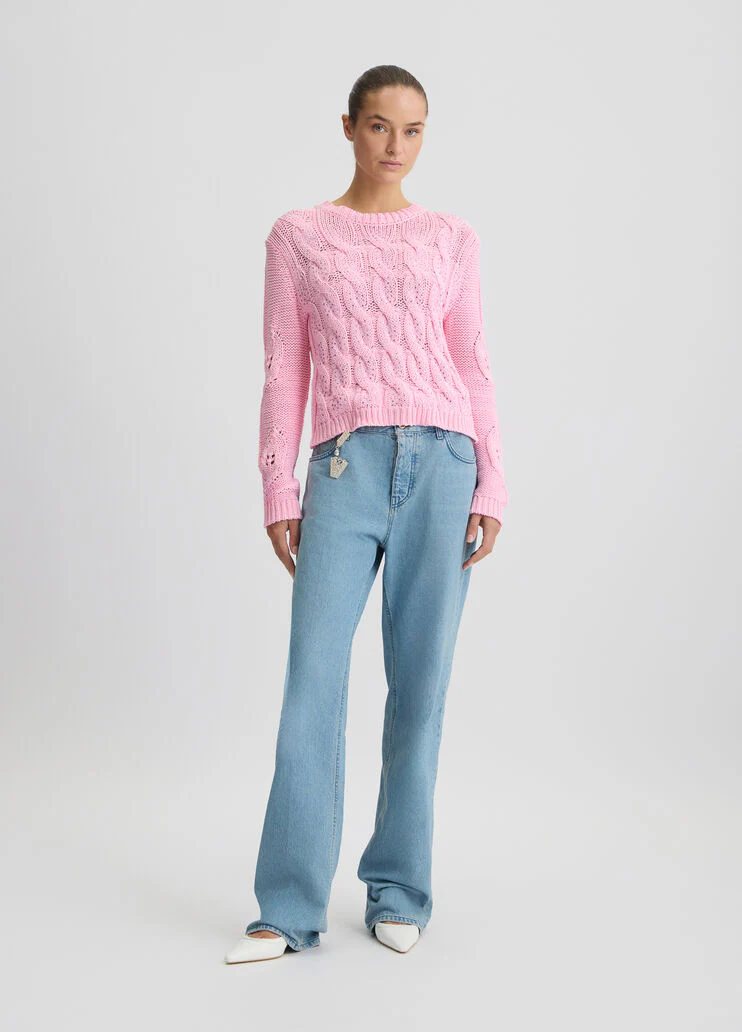 Cable-knit jumper with rhinestones