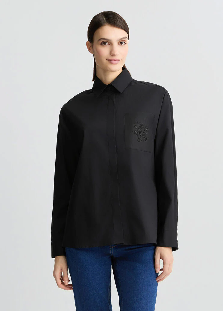 Poplin shirt with rhinestones