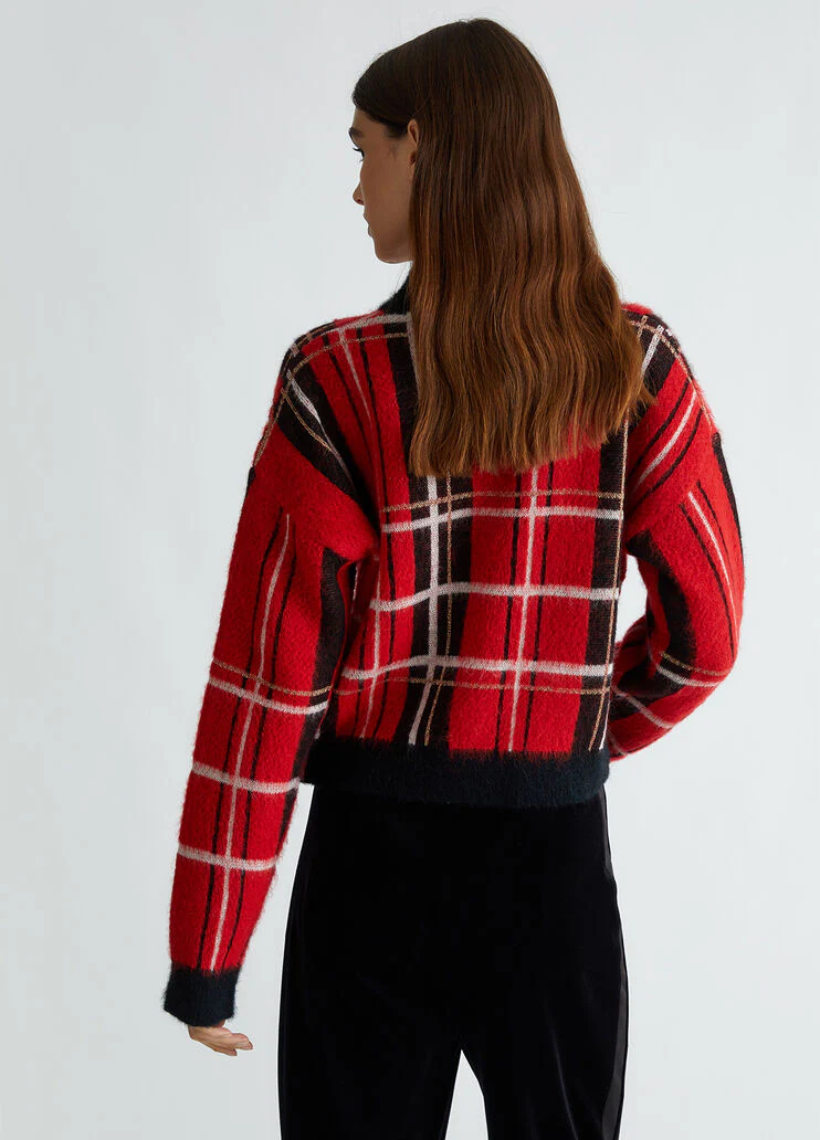 Red tartan pullover