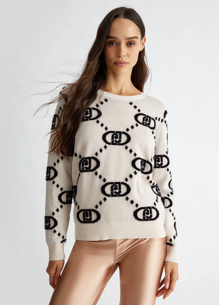 Black jacquard monogram sweater