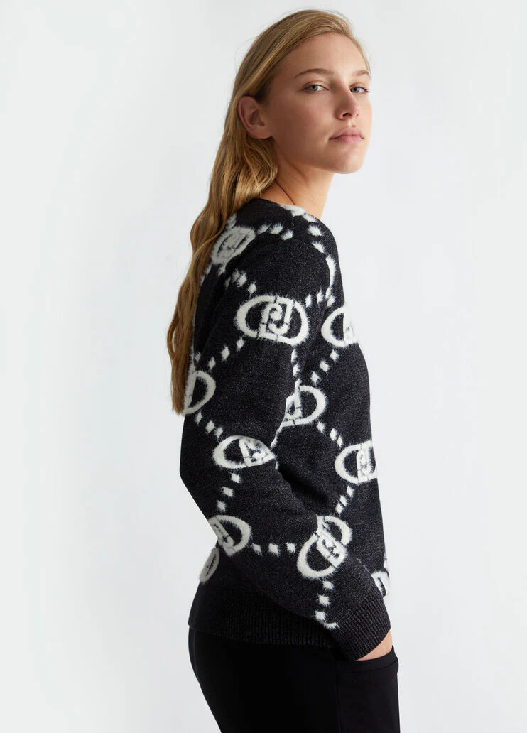 Black jacquard monogram sweater