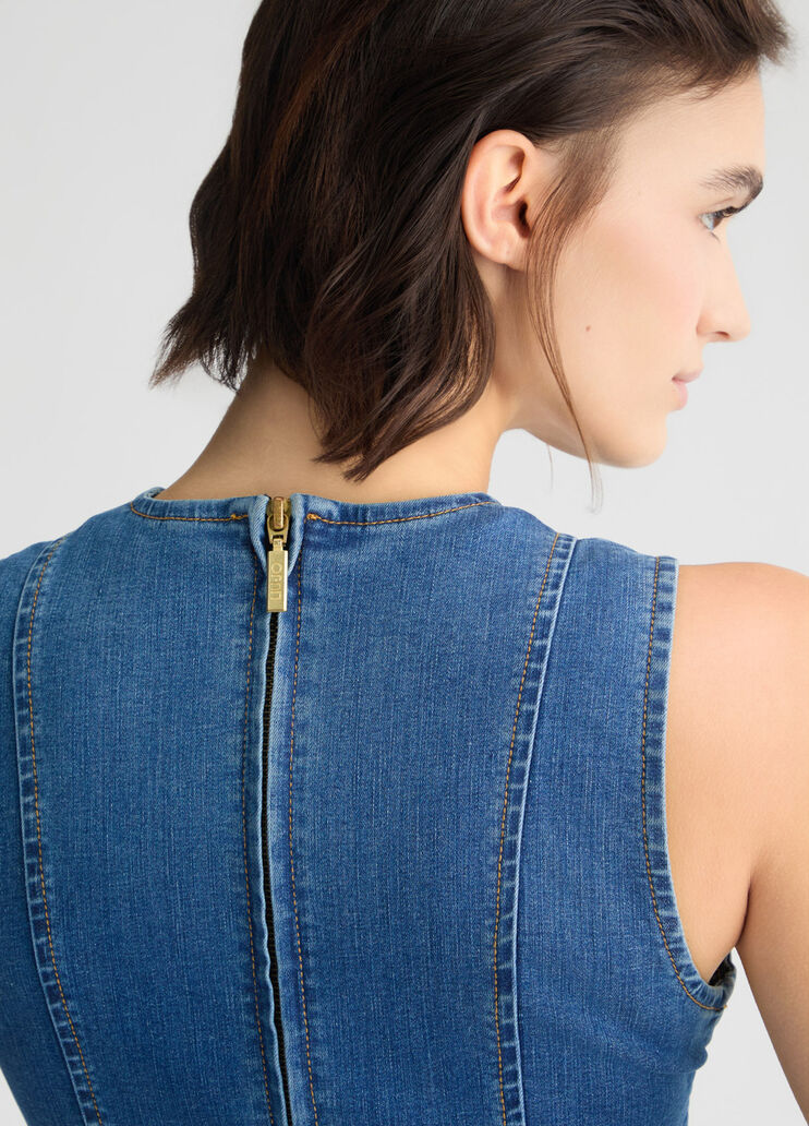 Denim dress with bejewelled chain