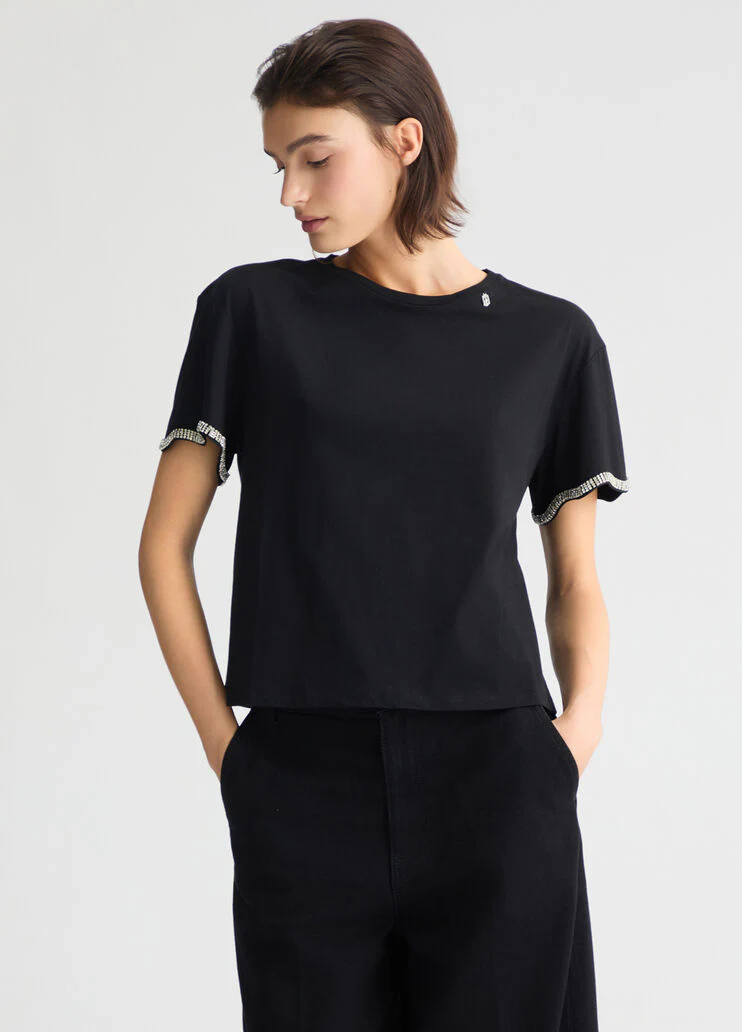 Cotton T-shirt with rhinestones