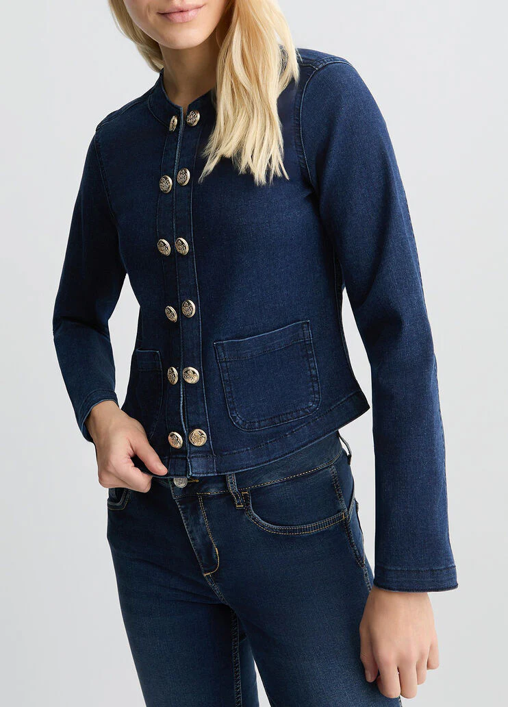 Denim jacket with bejewelled chain