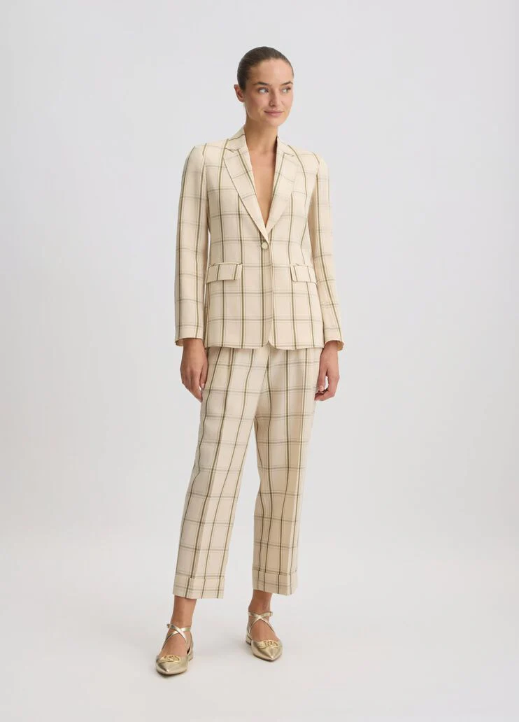 Linen-blend check trousers