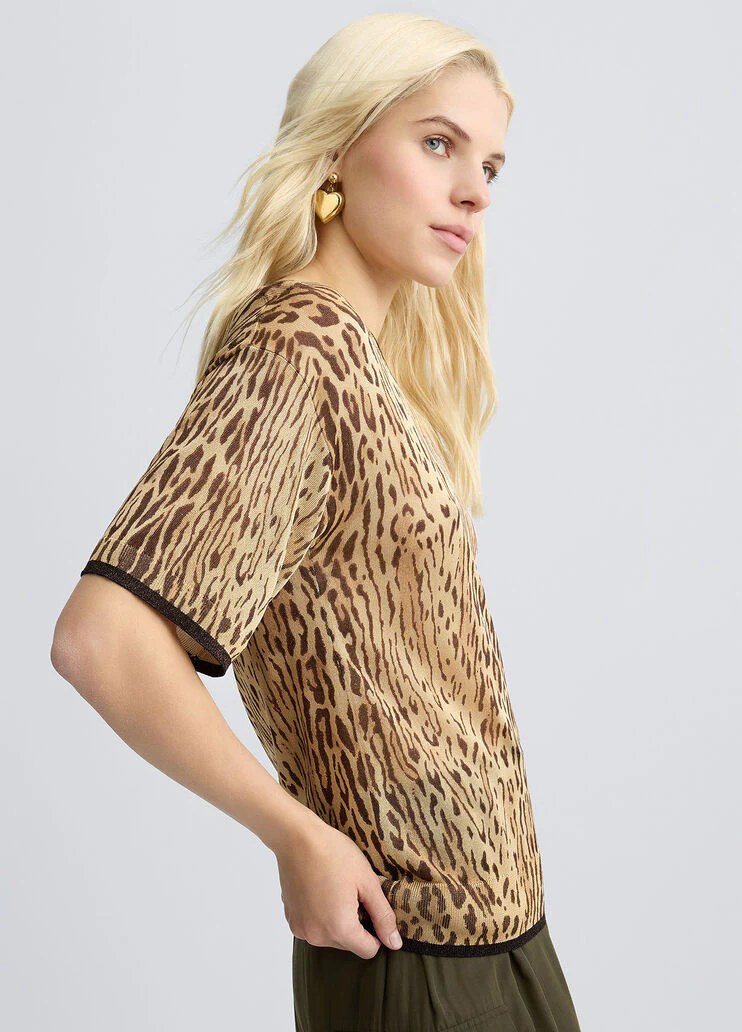 Animal-print knit T-shirt