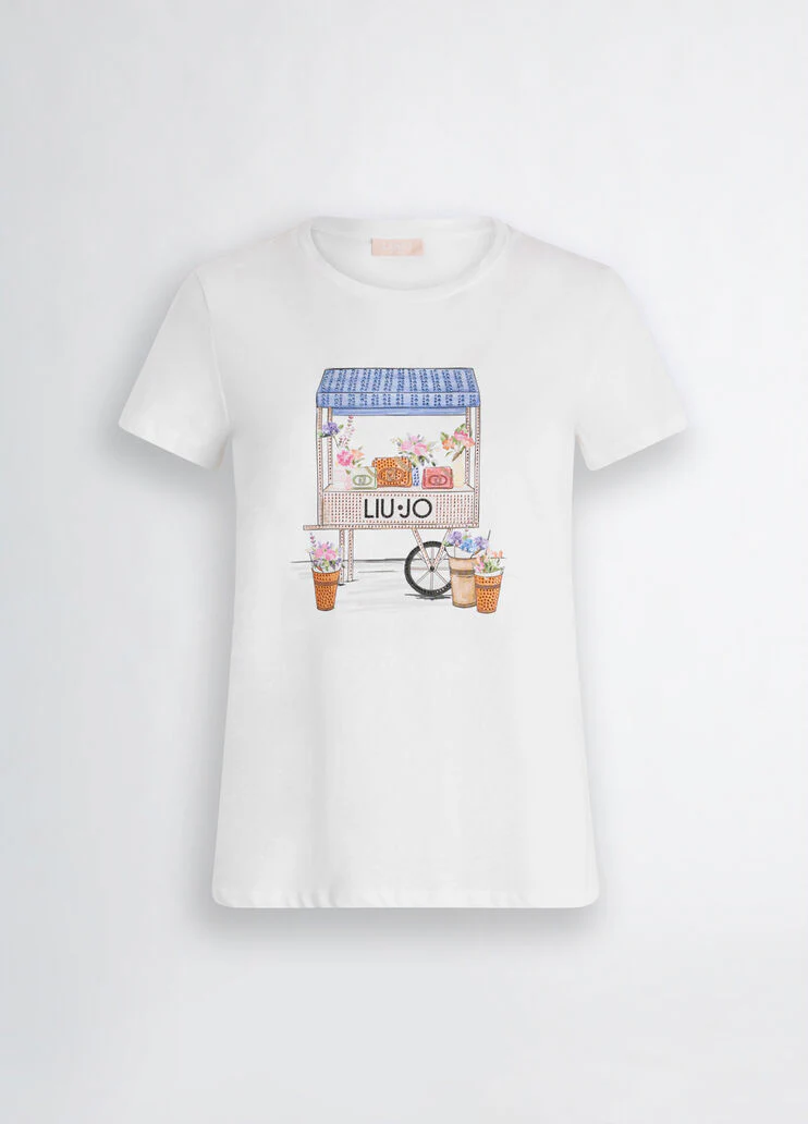 Printed T-shirt with rhinestones