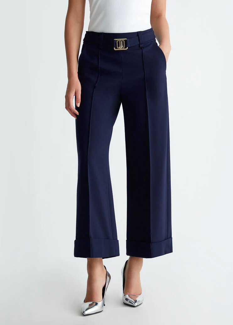 Cropped trousers with belt