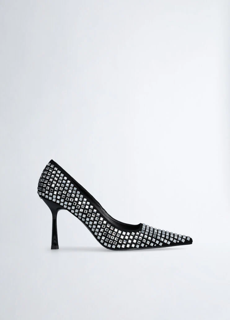 Black court shoes with all-over rhinestones