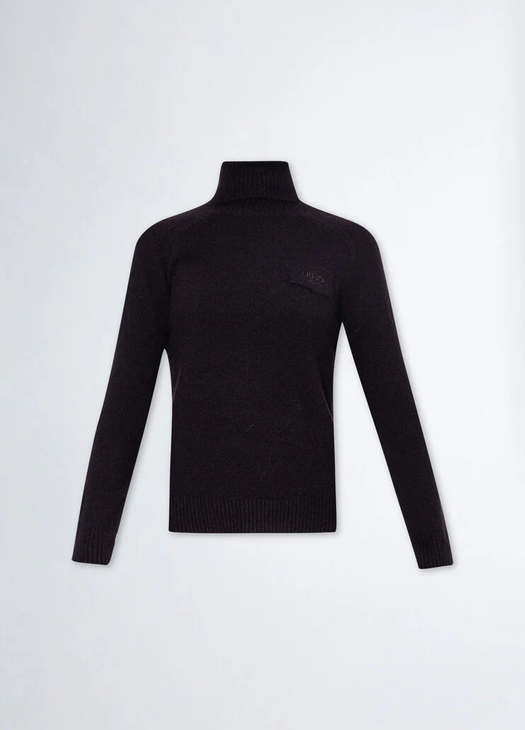 Wool-blend polo-neck with logo