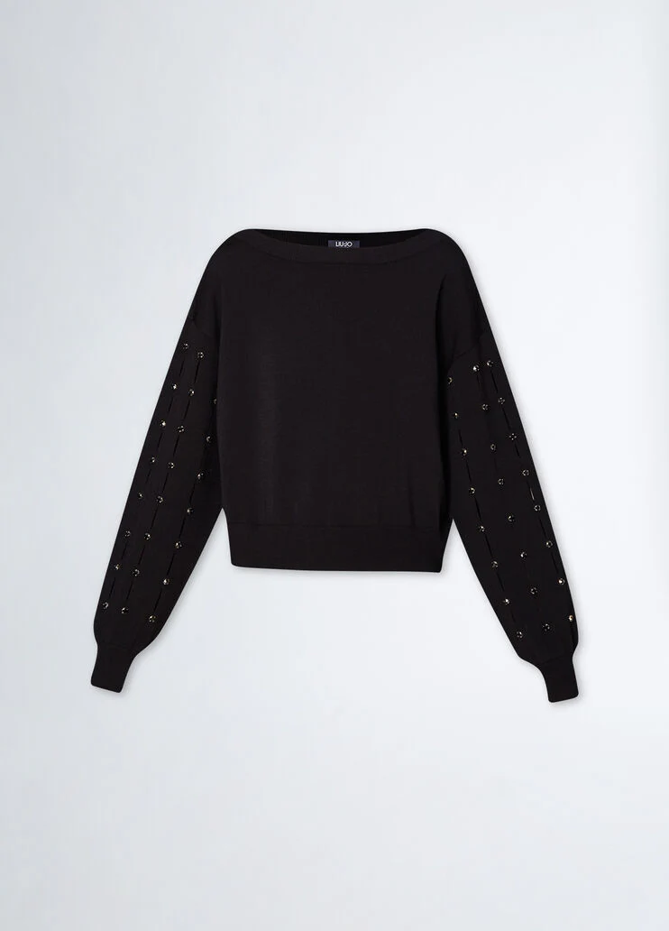 Cut-out sweater with rhinestones